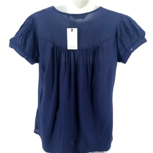 SPARKZ COPENHAGEN Navy Blue Ruffle Sleeve Top Blouse XS S - Picture 5 of 6